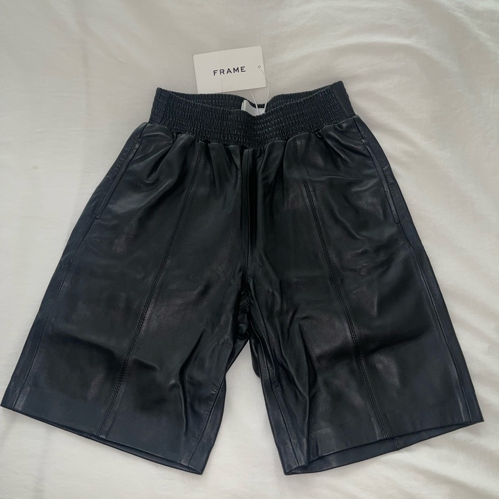 •SOLD• Frame Denim Black Leather Gym Long Shorts